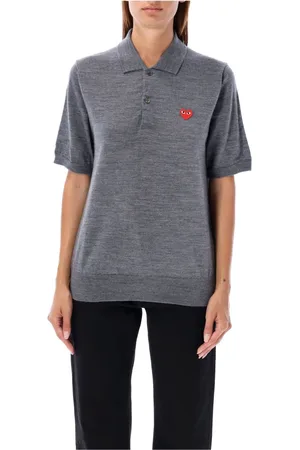 Comme des Garçons Femme, Tops, Gris, Taille: 40 FR Polo en Maille Cœur Rouge