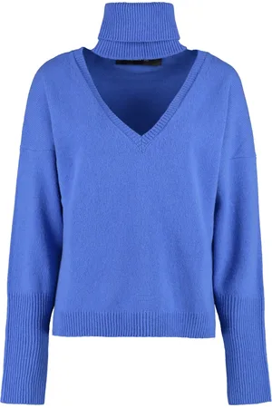 FEDERICA TOSI Femme, Pulls, Bleu, Taille: 34 FR Pull en Laine et Cachemire à Col Détachable