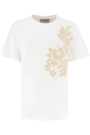 ERMANNO SCERVINO Femme, Tops, Blanc, Taille: 36 FR T-shirt en coton avec broderies florales