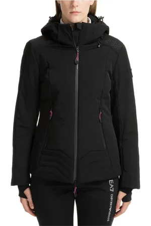 EA7 Femme, Sport, Noir, Taille: 38 FR Veste de ski unie à fermeture éclair et capuche