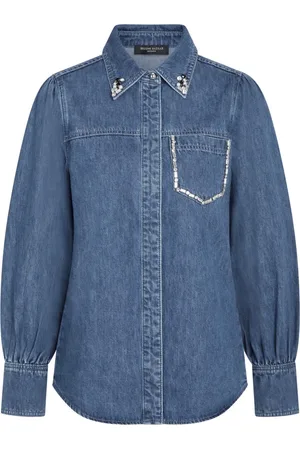 Bruuns Bazaar Femme, Blouses et Chemises, Bleu, Taille: 40 FR Chemise en denim bleu foncé