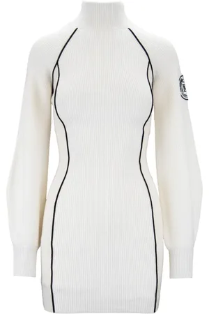 Elisabetta Franchi Femme, Robes, Blanc, Taille: 36 FR Robe en Tricot à Col Haut avec Fermeture Éclair