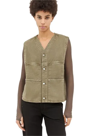 LEMAIRE Femme, Vestes, Vert, Taille: 40 FR Veste en jean à col en V avec poches