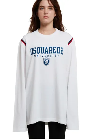 Dsquared2 Femme, Tops, Blanc, Taille: 42 FR T-shirt College Manches Longues Graphique