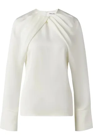 By Malina Femme, Blouses et Chemises, Blanc, Taille: 36 FR Blouse à Encolure Plissée