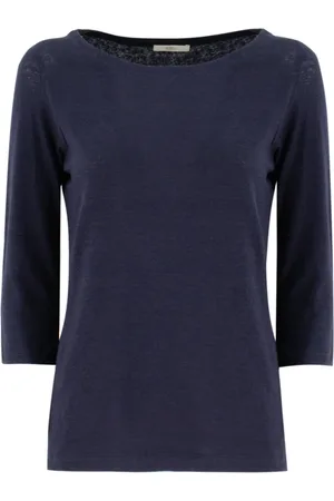FEDELI Femme, Tops, Bleu, Taille: 44 FR T-shirt en jersey de lin
