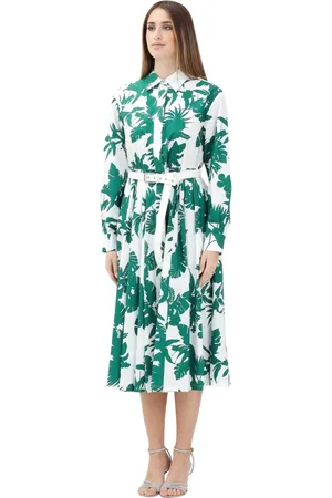 Max Mara Femme, Robes, Vert, Taille: 38 FR Robe chemise midi verte à imprimé tropical