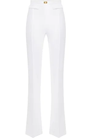 Elisabetta Franchi Femme, Pantalons, , Taille: 44 FR Pantalon Slim Fit en Crêpe Stretch Ivoire
