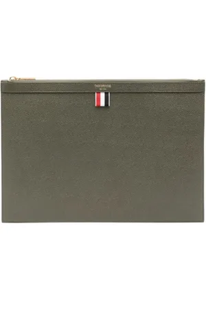 Thom Browne Homme, Accessoires, Vert, Taille: ONE Size Porte-documents en cuir grainé galet