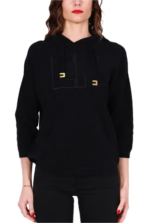 Elisabetta Franchi Femme, Sweatshirts et sweats à capuche, Noir, Taille: 42 FR Sweat à capuche Noir avec Effet Bouclé