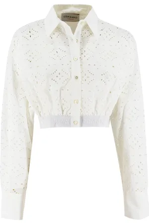 ERMANNO SCERVINO Femme, Blouses et Chemises, Blanc, Taille: 36 FR Blouse Courte en Coton avec Détails Découpés
