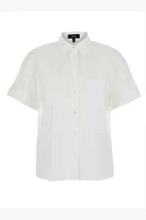 THEORY Femme, Blouses et Chemises, Blanc, Taille: 40 FR Chemise Blanche Classique en Mélange de Coton Femme