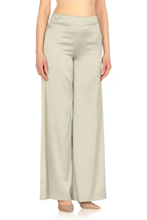 D.EXTERIOR Femme, Pantalons, Vert, Taille: 38 FR Pantalon en Satin Vert à Taille Élastique