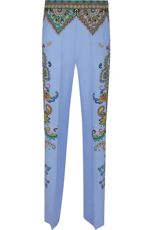 Etro Femme, Pantalons, Bleu, Taille: 38 FR Pantalon Bleu en Soie Élégant Stylish
