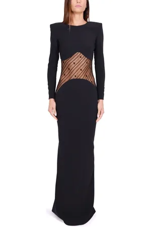 Elisabetta Franchi Femme, Robes, Noir, Taille: 38 FR Longue Robe Noire en Crêpe avec Insert en Tulle
