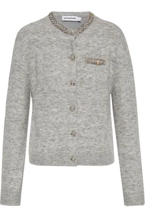 Self-Portrait Femme, Pulls, Gris, Taille: 38 FR Cardigan Tricoté Ornée Aw24-064C-Gr