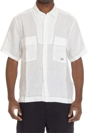 C.P. Company Homme, Chemises, Blanc, Taille: XL Chemise à Manches Courtes en Lin Blanc