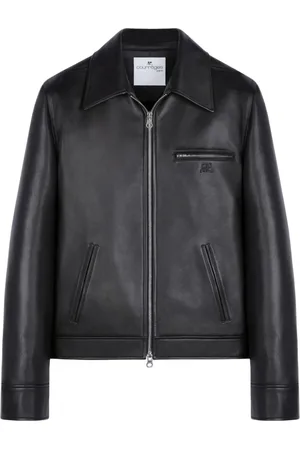 Courrèges Homme, Vestes, Noir, Taille: L Veste en Cuir Patch Logo Fermeture Zippée