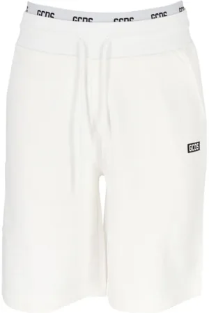 GCDS Homme, Shorts, Blanc, Taille: M Shorts Bermuda en coton blanc avec taille élastique et lettrage logo noir