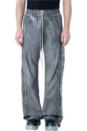 Rick Owens Homme, Pantalons, Gris, Taille: M Pantalon Cargo Enduit avec Fermeture à Bouton-Pression