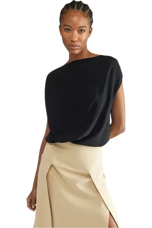 LIVIANA CONTI Femme, Pulls, Noir, Taille: 38 FR Pull noir avec design côtelé drapé