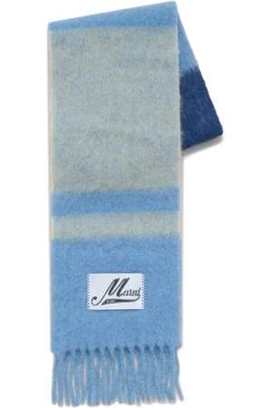 Marni Femme, Accessoires, Bleu, Taille: ONE Size Écharpe Bleu Rayé en Mélange Mohair et Laine