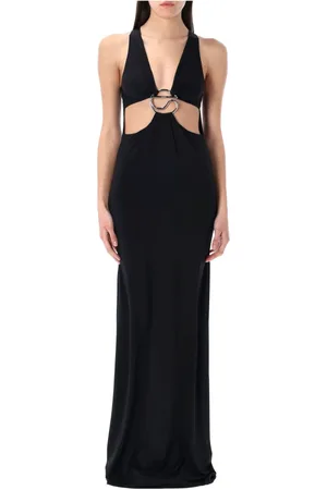 COPERNI Femme, Robes, Noir, Taille: 38 FR Robe Longue Découpée avec Logo C