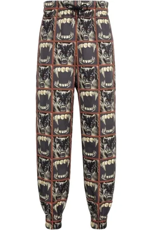 Roberto Cavalli Homme, Pantalons, Noir, Taille: S Pantalon de survêtement à imprimé panthère avec détails en forme de dent de tigre