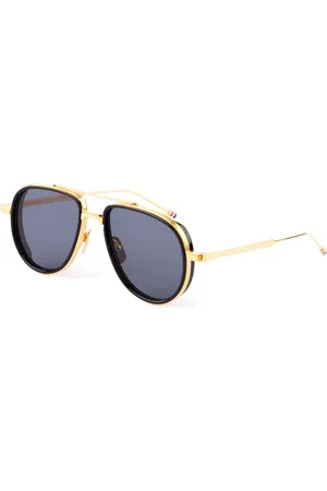Thom Browne Homme, Accessoires, Jaune, Taille: ONE Size Lunettes de soleil aviateur plaqué or 18 carats noir