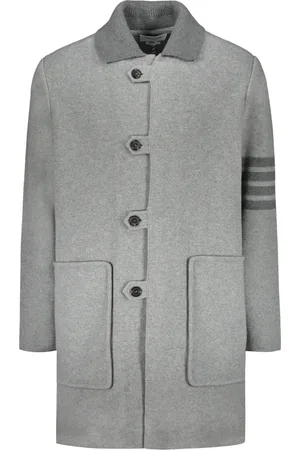Thom Browne Homme, Manteaux, Gris, Taille: S Manteau en laine rayée
