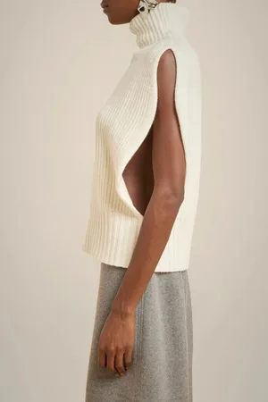 LIVIANA CONTI Femme, Pulls, Gris, Taille: 40 FR Pull en cachemire à col montant et côtes anglaises