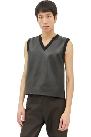 DRIES VAN NOTEN Homme, Vestes, Noir, Taille: S Gilet en Tricot et Cuir à Col en V avec Fermeture Éclair