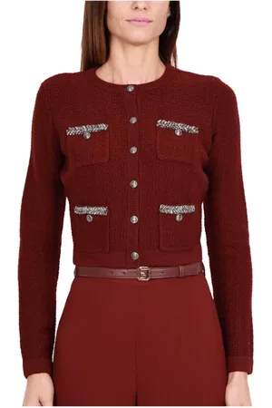 Elisabetta Franchi Femme, Pulls, Rouge, Taille: 42 FR Cardigan en bouclé avec poches perlées