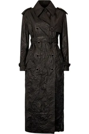 Roberto Cavalli Femme, Manteaux, Noir, Taille: 38 FR Trench-coat en cuir froissé