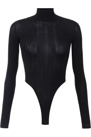 Elisabetta Franchi Femme, Tops, Noir, Taille: 36 FR Body Top Noir à Col Montant et Côtes