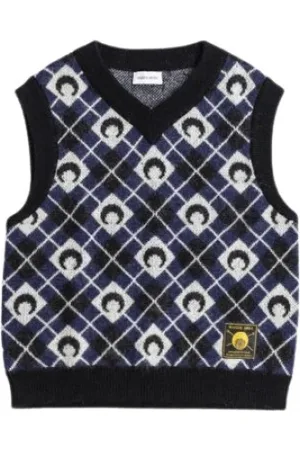 Marine Serre Homme, Pulls, Bleu, Taille: L Top en maille sans manches à imprimé lune