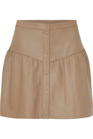 Notyz Femme, Jupes, Brun, Taille: 38 FR Jupe en cuir boutonnée Taupe