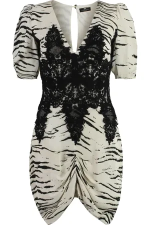 Elisabetta Franchi Femme, Robes, Multicolore, Taille: 38 FR Robe Imprimée à Détails en Dentelle et Col en V