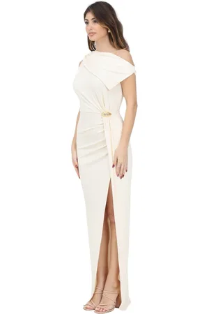 Elisabetta Franchi Femme, Robes, Jaune, Taille: 34 FR Élégante Robe Longue à Encolure Asymétrique