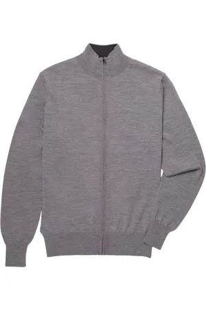 Brooks Brothers Homme, Pulls, Gris, Taille: M Cardigan Zippé en Laine Mérinos