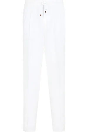 Brunello Cucinelli Homme, Pantalons, Blanc, Taille: L Pantalon Blanc en Lin et Coton