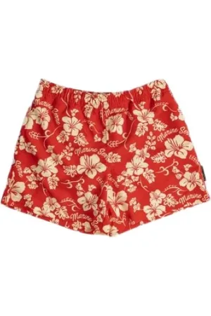 Marine Serre Homme, Maillots de bain, Rouge, Taille: M Short de bain rouge à imprimé hawaïen