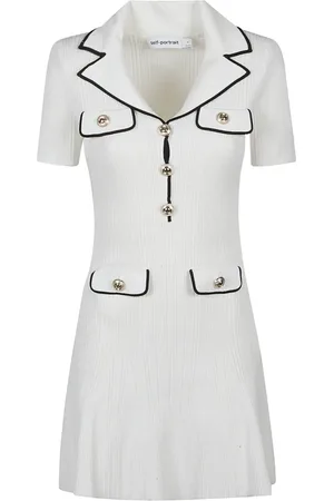 Self-Portrait Femme, Robes, Blanc, Taille: 38 FR Mini-robe en maille côtelée