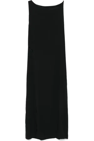 Y-3 Femme, Robes, Noir, Taille: 36 FR Robe Noire avec Logo Patch Col Asymétrique