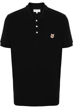 Maison Kitsuné Homme, Tops, Noir, Taille: M FOX Patch Piqué Polo Shirt