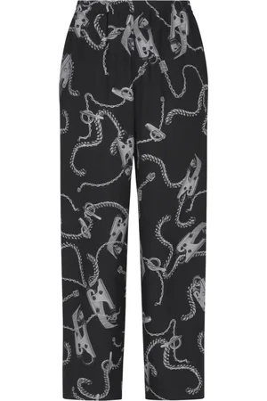 Burberry Femme, Pantalons, Noir, Taille: 42 FR Pantalon Imprimé en Popeline de Soie