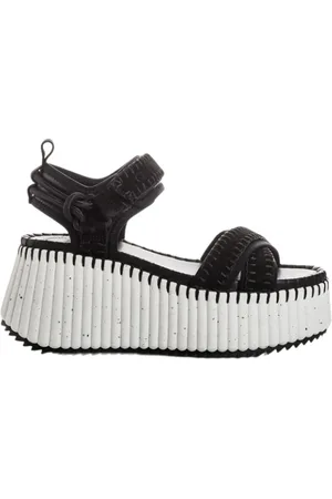 Chloé Femme, Chaussures, Noir, Taille: 40 EU Sandales compensées en cuir Nama