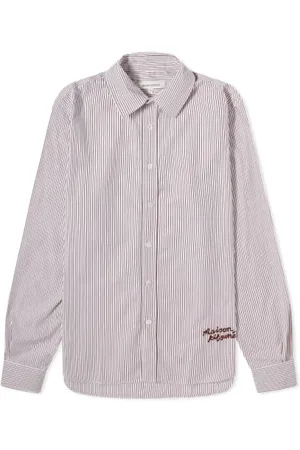Maison Kitsuné Homme, Chemises, Multicolore, Taille: XL Chemise Rayée en Coton avec Logo