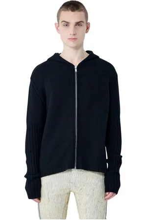 Rick Owens Homme, Pulls, Noir, Taille: S Pull à Capuche en Cachemire à Fermeture Éclair