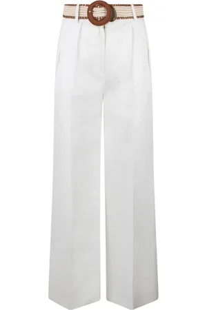ZIMMERMANN Femme, Pantalons, Blanc, Taille: 40 FR Pantalon Taille Haute en Lin